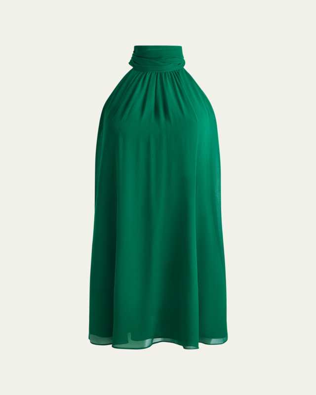 Corine Halter Tie-Neck Trapeze Mini Dress